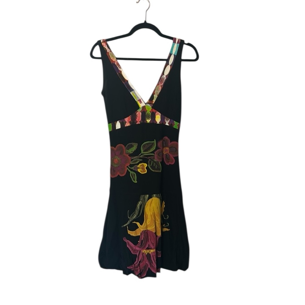 Desigual Black Midi Dress with Multicolor Floral Accents